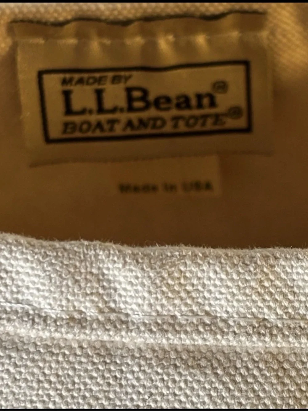 Vintage L.L. Bean Boat Canvas Tote Bag with Green Trim Long Handle Medium 1990s